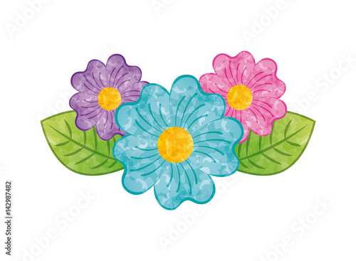 beautiful flowers and leaves icon over white background. colorful design. vector illustration