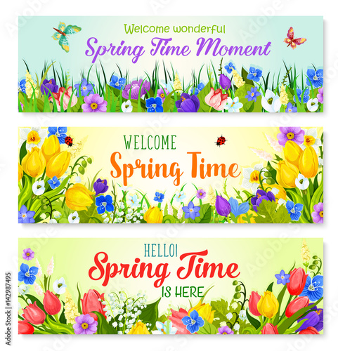 Spring flowers vector banners for holiday greeting