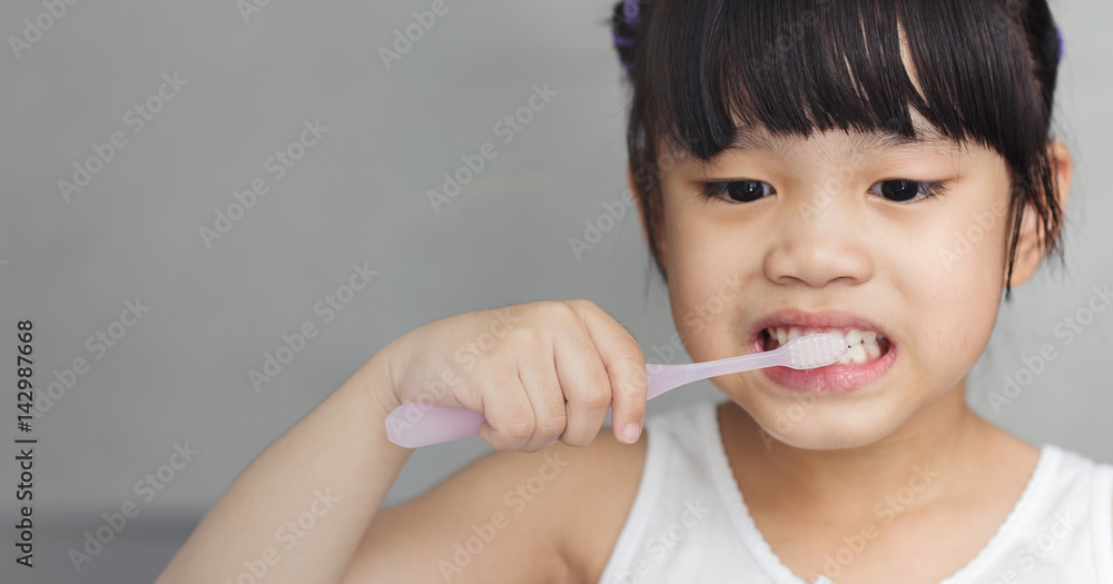 Little asian cute girl brush teeth Little asian cute girl brush teeth