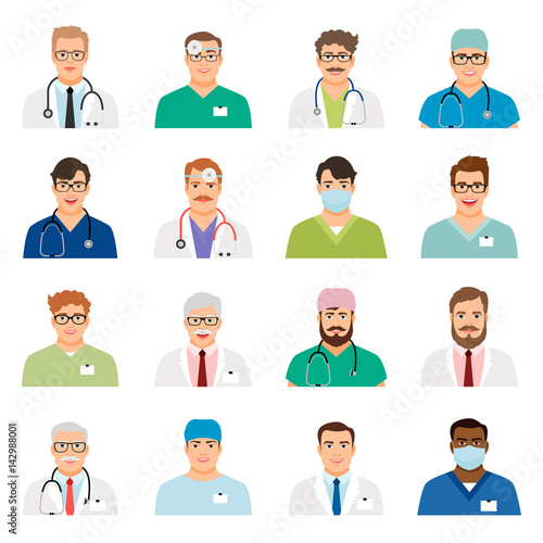 Medicine physician men face portrait icons