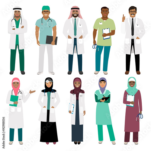 Muslim doctor and arabian nurse icons