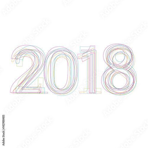 Creative text 2018 in outline, new year for calendar