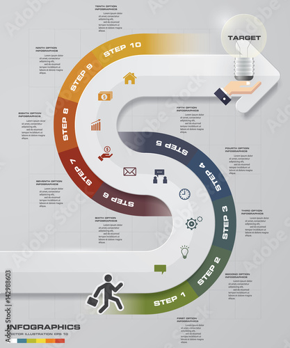 Abstract 10 steps infographics elements.Vector illustration.