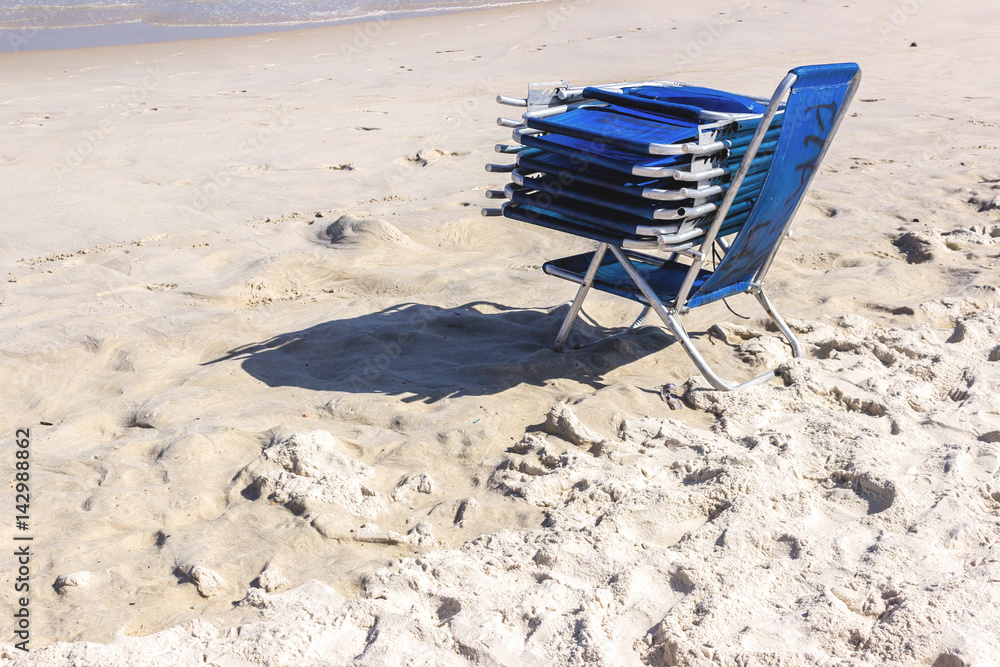 Pile of beach chairs, Copacabana, Rio de Janeiro, Brazil