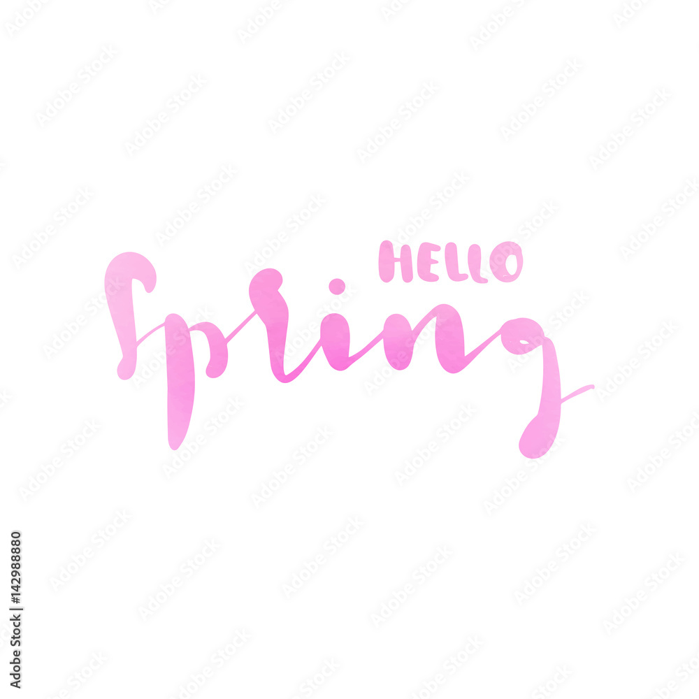 hello spring lettering with modern calligraphy on whit background hello spring lettering with modern calligraphy on whit background
