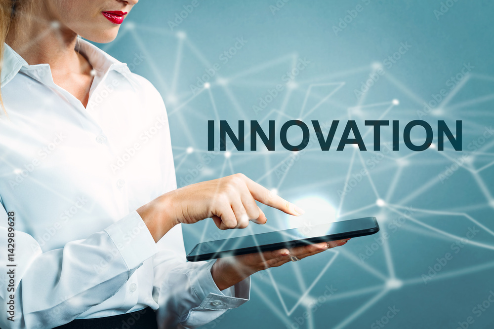 Innovation text with business woman Innovation text with business woman