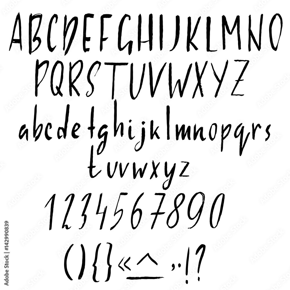 Hand drawn ink simple font. Modern brush lettering. Grunge style alphabet. Vector illustration. Hand drawn ink simple font. Modern brush lettering. Grunge style alphabet. Vector illustration.