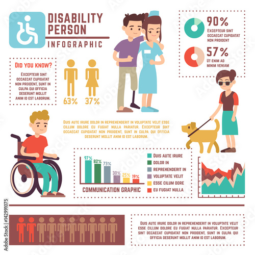 Disabled and retirement person vector infographic with charts and diagrams