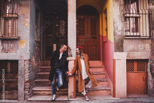 Happy couple in love on the background of old colorful painted facade. Old streets of Istanbul © Oleg Breslavtsev