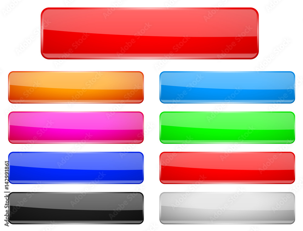 Rectangle glass menu buttons Colored set Rectangle glass menu buttons Colored set