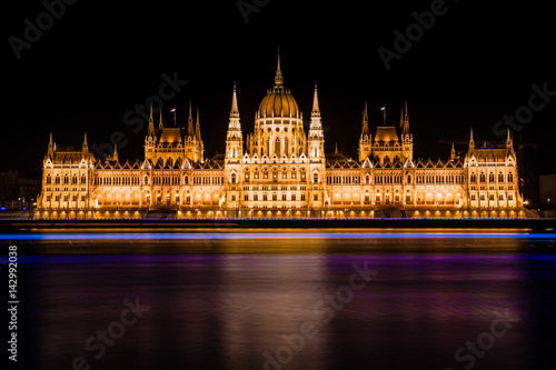 Photography Budapest, Hungarian Parliament building in the night from the Buda side of the D
