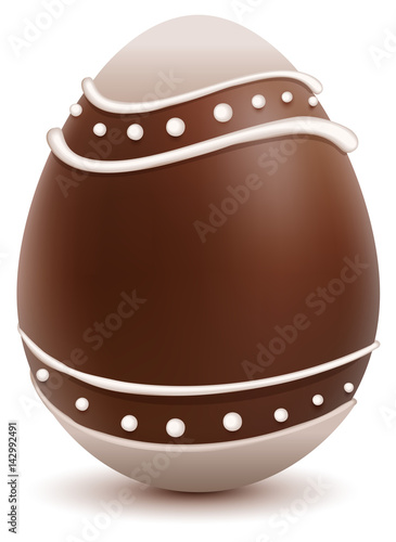 Brown Easter egg decorated with white chocolate