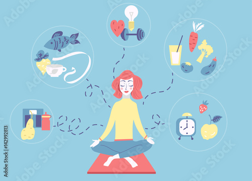 Girl sitting in the lotus position and meditating.