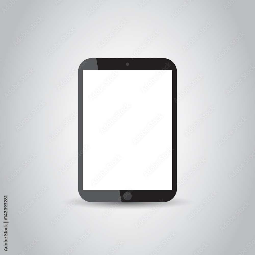 Tablet with white screen flat icon. Computer vector illustration on grey background. Tablet with white screen flat icon. Computer vector illustration on grey background.