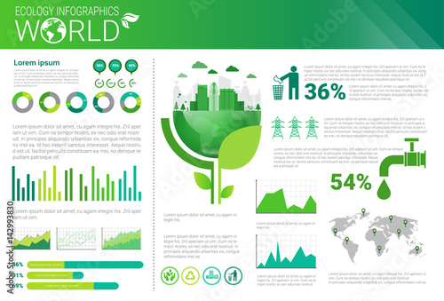 World Environmental Protection Green Energy Ecology Infographics Banner With Copy Space Vector Illustration