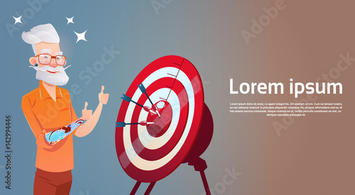 Senior Man Hipster Businessman Target Business Goal Flat Vector Illustration