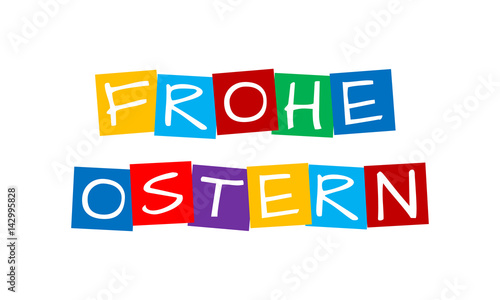 frohe ostern - happy easter, germany text in colorful rotated squares