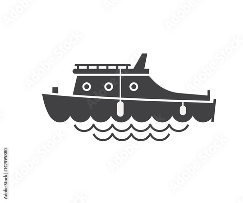 Private yacht vector illustration. Sea boat logotype or label in outline design. Yachting icon isolated on white background