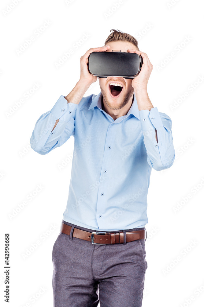 man with virtual glasses. surprised expression man with virtual glasses. surprised expression