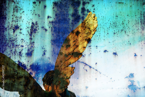 Wing detail of statue commemorating peace. Detail of one of the wings of winged victory. Copyspace. photo