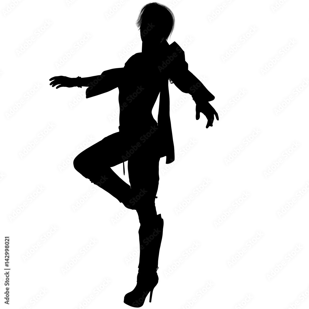 a shadow of one young female sorceress in the fantasy super suit. She stands to left side to camera. Lifted his right foot and spread his arms out to the sides. Shadow a shadow of one young female sorceress in the fantasy super suit. She stands to left side to camera. Lifted his right foot and spread his arms out to the sides. Shadow