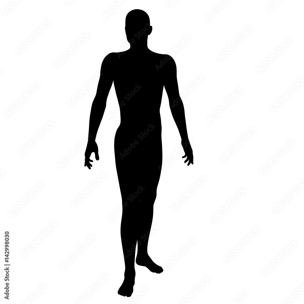 a shadow of young and strong man. He stands and poses for the camera. His head is pointing up. Shadow