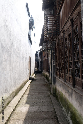 Traditional houses along the Grand Canal  ancient town of Yuehe in Jiaxing  Zhejiang Province  China