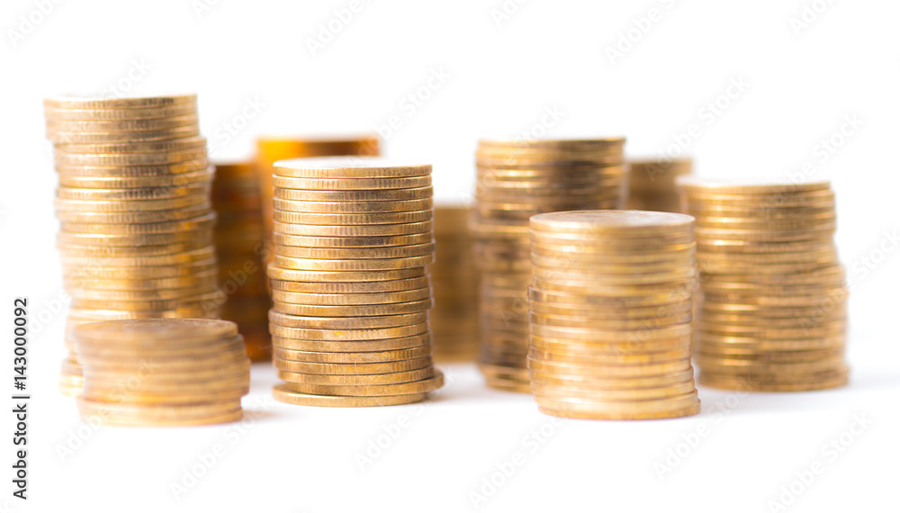 stacks of golden coins isolated on white background stacks of golden coins isolated on white background