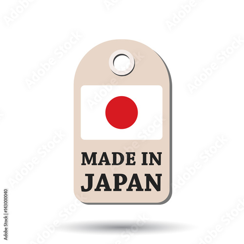 Hang tag made in Japan with flag. Vector illustration on white background.