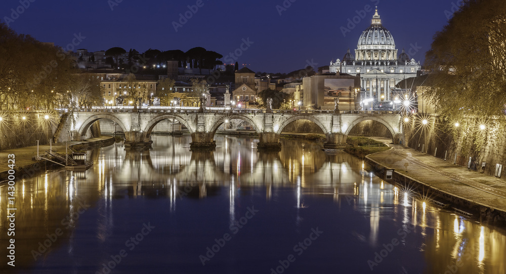Bridge Ponte Vittorio Emanuele II,St. Peter's Basilica.View from the Tiber
