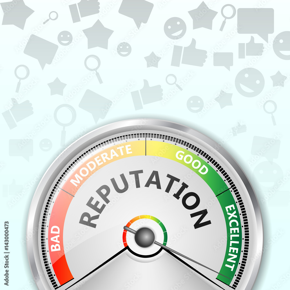 Fototapeta premium Business or marketing concept. Building relationship with audience, tracking what other say about brand, monitoring good or bad comments, getting potential clients . Concept of reputation management
