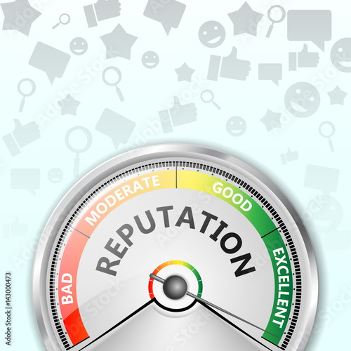  Business or marketing concept. Building relationship with audience, tracking what other say about brand, monitoring good or bad comments, getting potential clients . Concept of reputation management