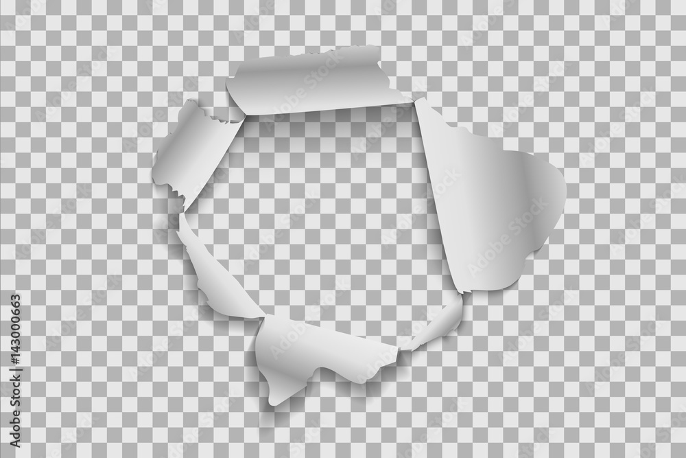 Torn paper realistic, hole in the sheet of paper on a transparent background. Vector illustrations EPS10 - obrazy, fototapety, plakaty 