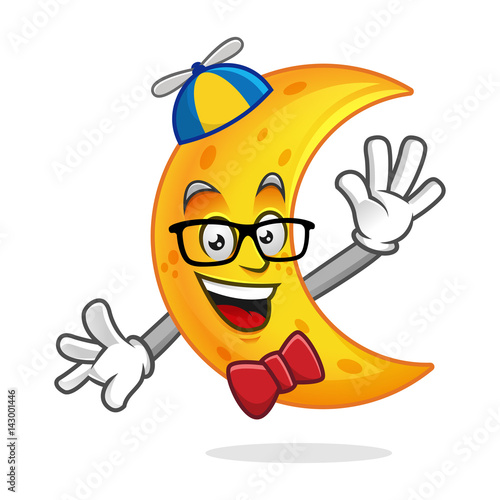 Nerd moon mascot, geek moon character, moon cartoon vector, Crescent Moon
