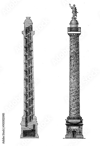  Emperor Trajan triumphal column in Rome commemorating the victory in the Dacian wars, with the spiral staircase inside