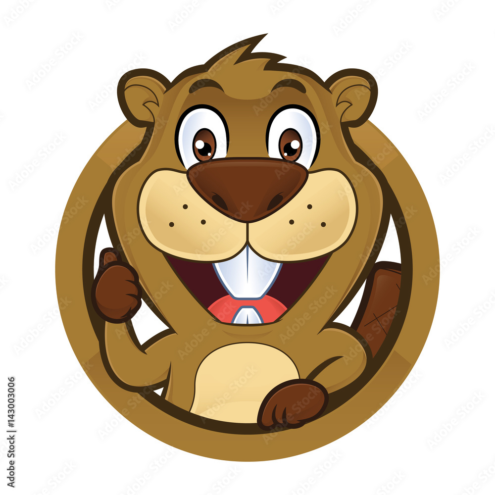 Beaver giving thumbs up in round frame Beaver giving thumbs up in round frame