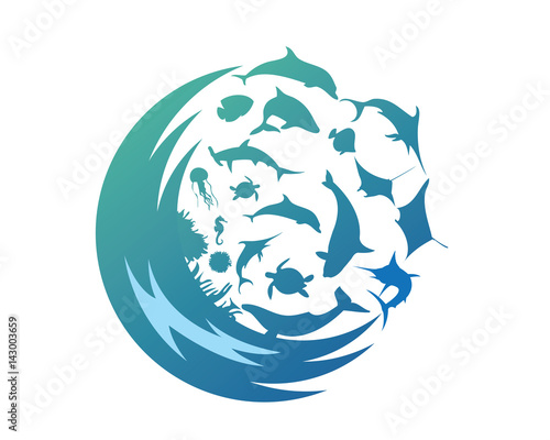 Modern Food Logo - Rich Ocean Wave Seafood 