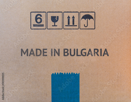 MADE IN BULGARIA written on brown cardboard box.