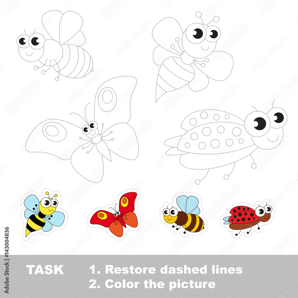 Vector trace educational game for preschool kids. Vector trace educational game for preschool kids.