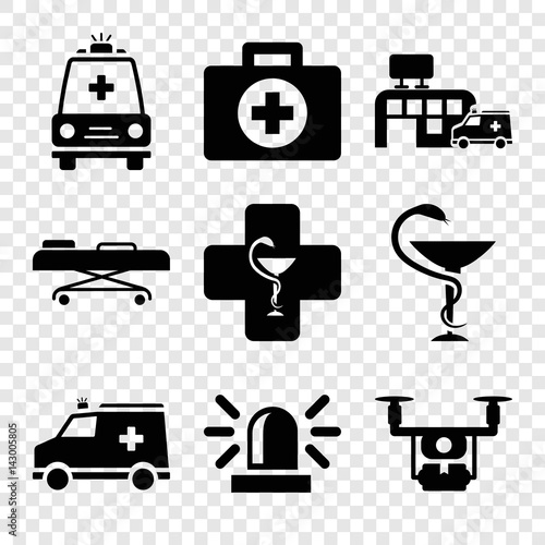 Set of 9 ambulance filled icons