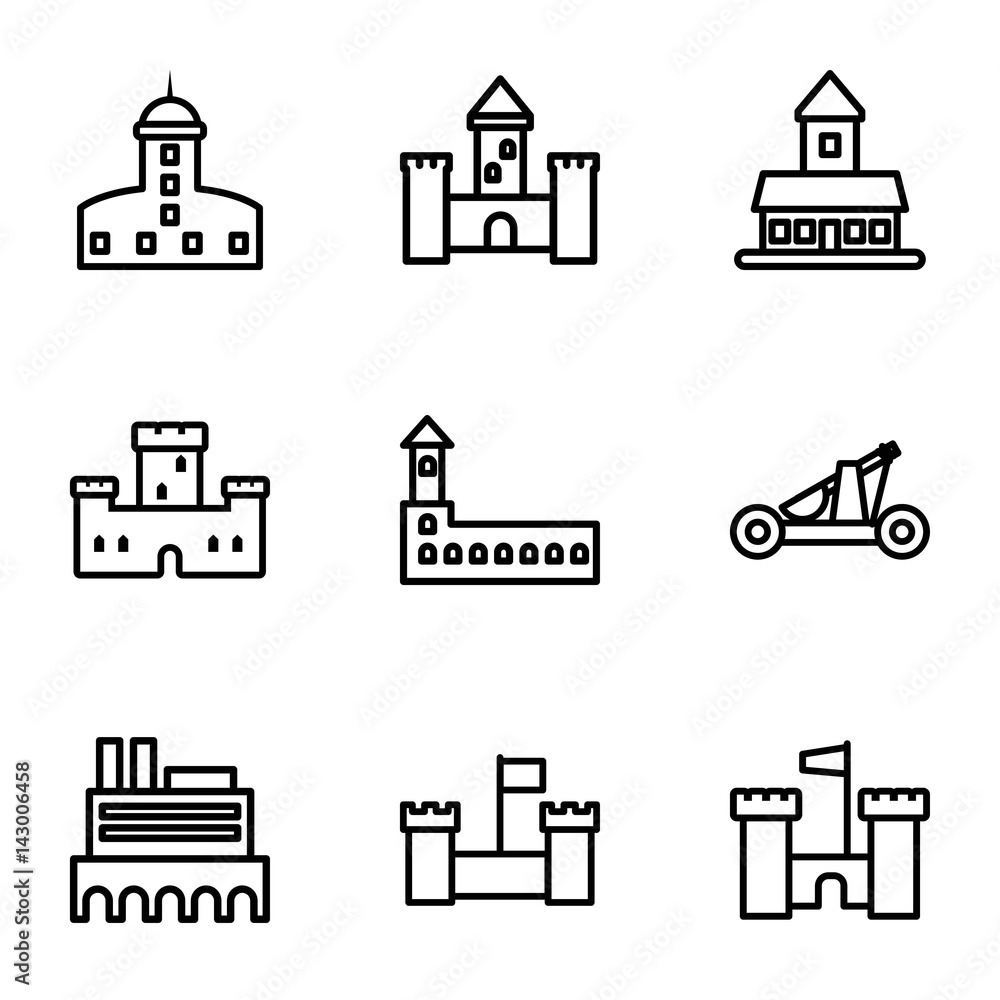 Set of 9 fort outline icons