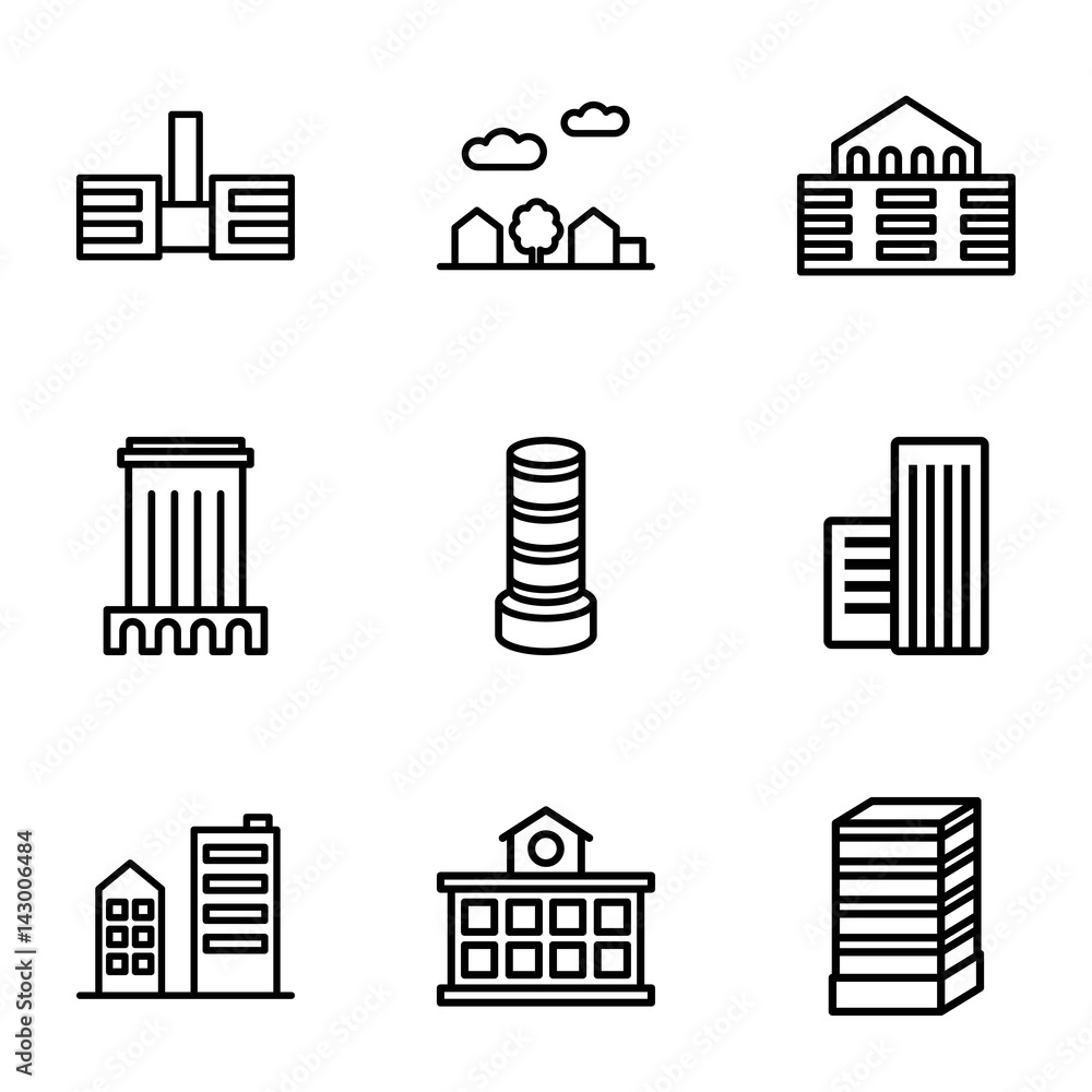 Obraz premium Set of 9 downtown outline icons