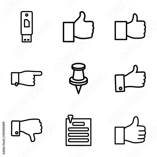 Set of 9 thumb outline icons