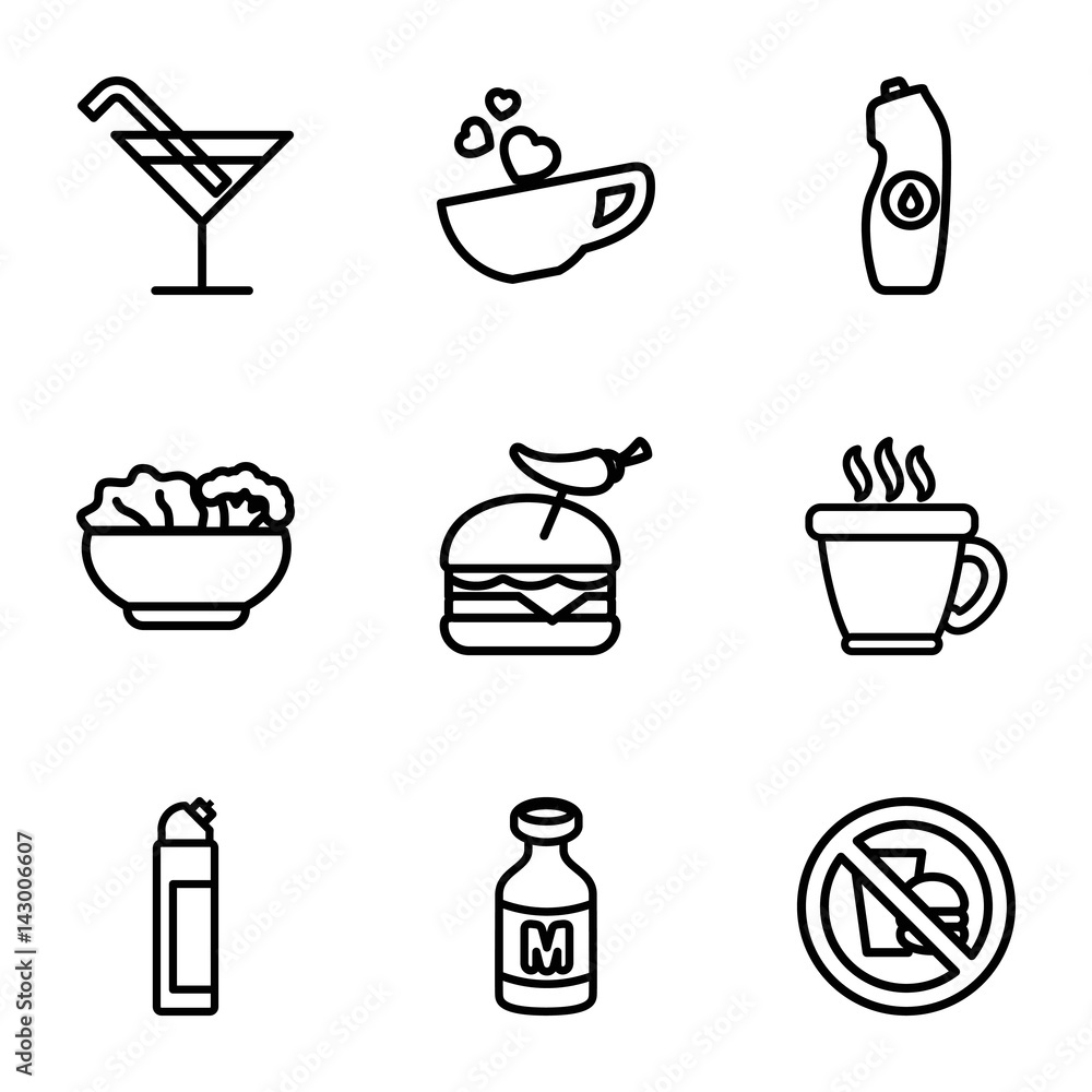 Set of 9 drink outline icons Set of 9 drink outline icons
