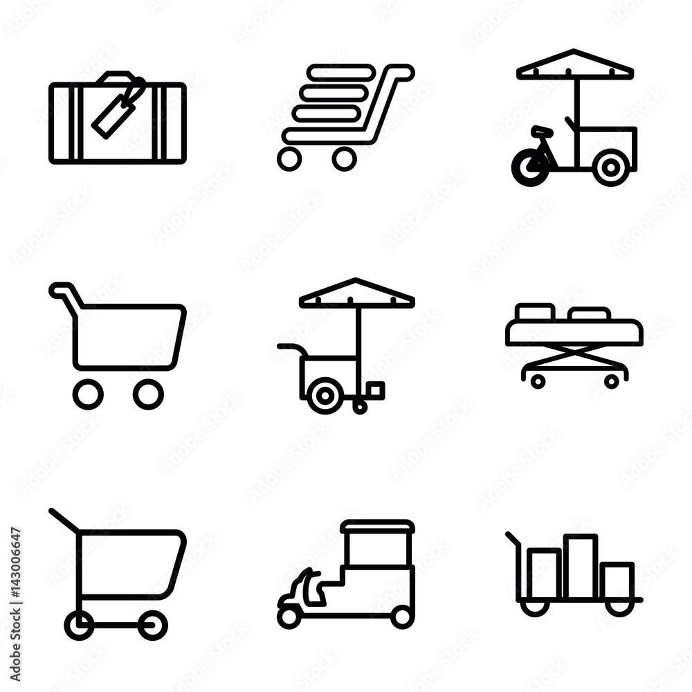 Obraz premium Set of 9 trolley outline icons