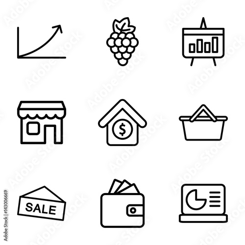 Set of 9 market outline icons