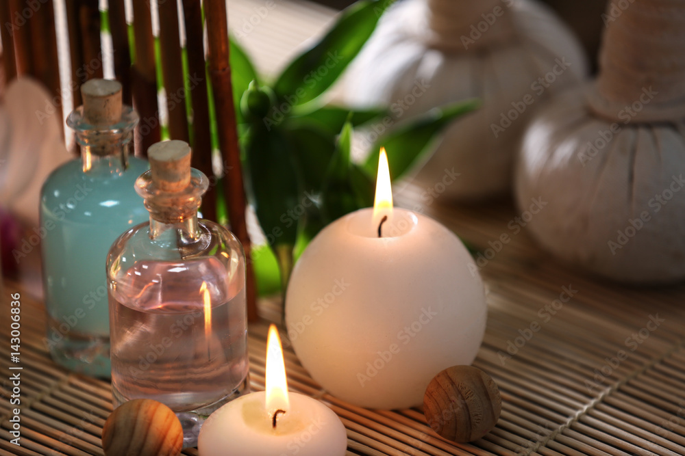 Beautiful spa composition on bamboo mat Beautiful spa composition on bamboo mat