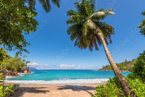 Fototapeta Naklejka Na Ścianę i Meble -  Dream Seascape Coast - Sunny day on fantastic Anse Major beach, Mahe island, Seychelles. Summer holiday concept.