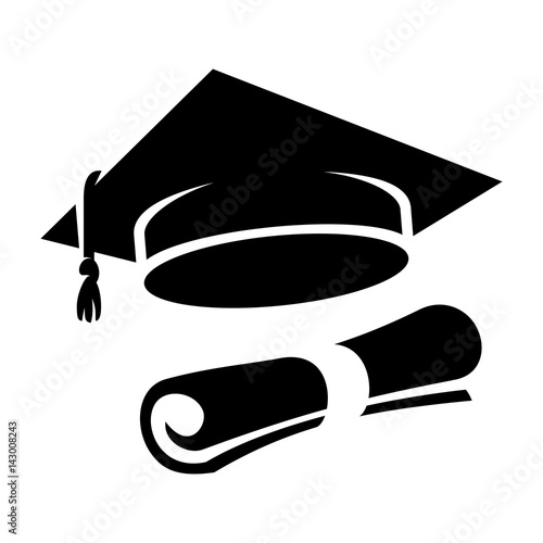 Black graduation cap diploma icon