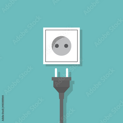 Electric power plug with socket. Vector illustration flat design. Connecting power plug.